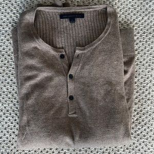 John Varvatos Provo Cotton Yak Henley with Rib Back Panel large knit beige brown